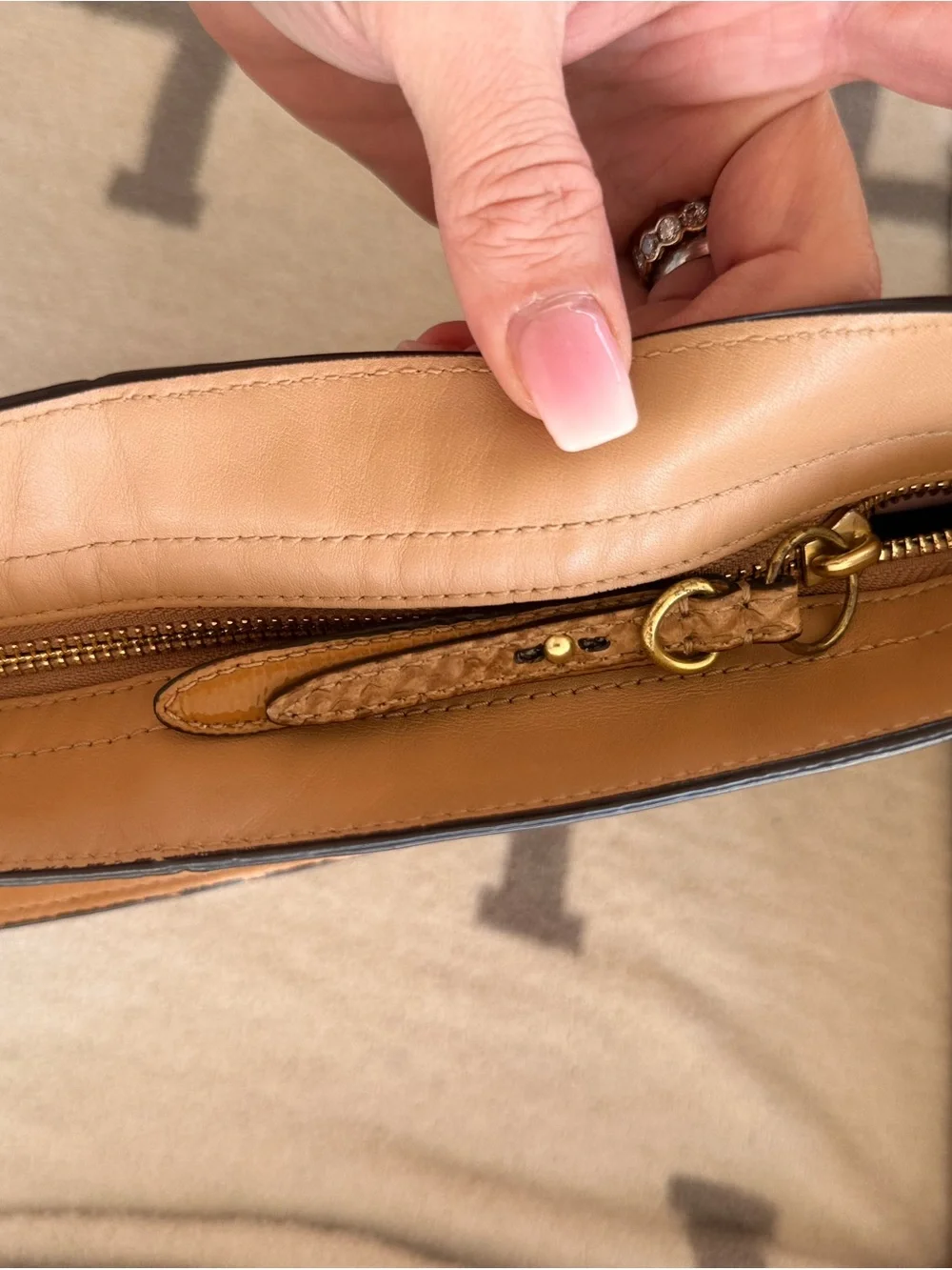 Coach Tan Leather Hobo Bag with Gold-Tone Hardware